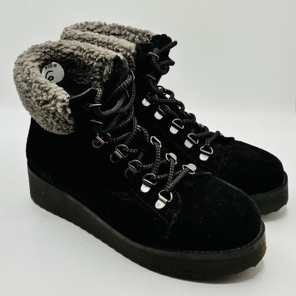 Sam Edelman Shoes - SAM EDLEMAN Franc Faux Shearling Trim Hiking Black Suede, Women Size 6, $170 NEW